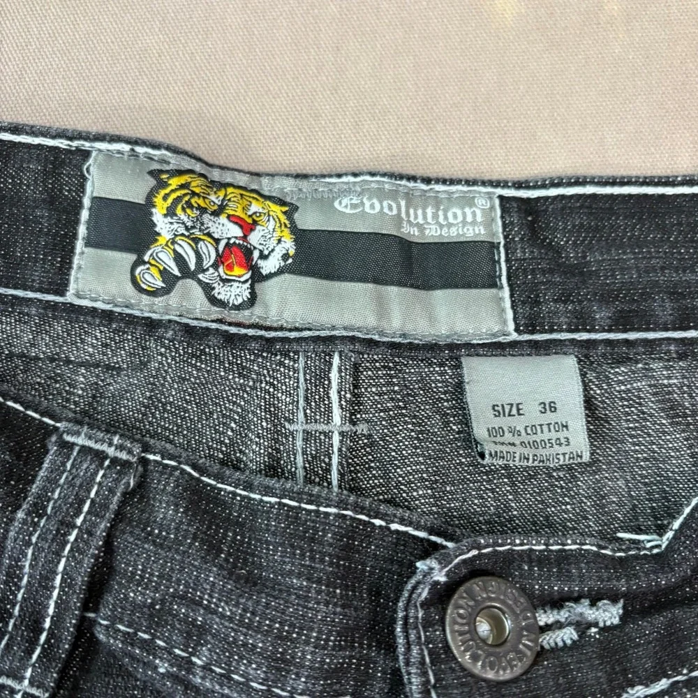 Evolution In Design Denim Shorts 36 Black Flying Tiger y2k Militia Baggy Skater